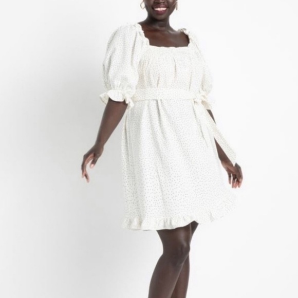 Eloquii white tie waist dress w/ Black polka dots. - Picture 2 of 2